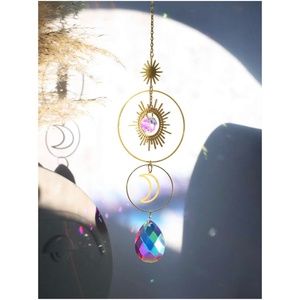 Boho Sun Moon Gold Tone Crystal Ceiling Wall Wall Decor